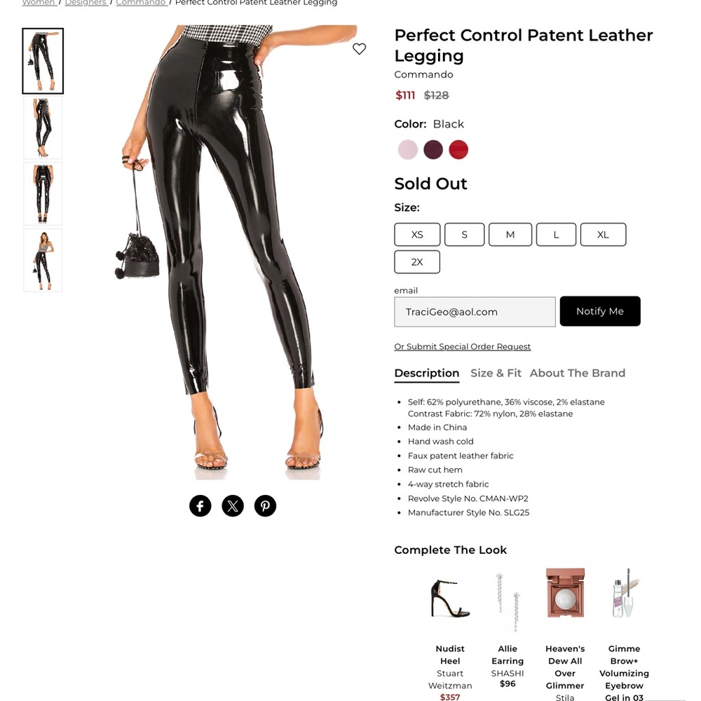 Commando Shiny Black Leggings